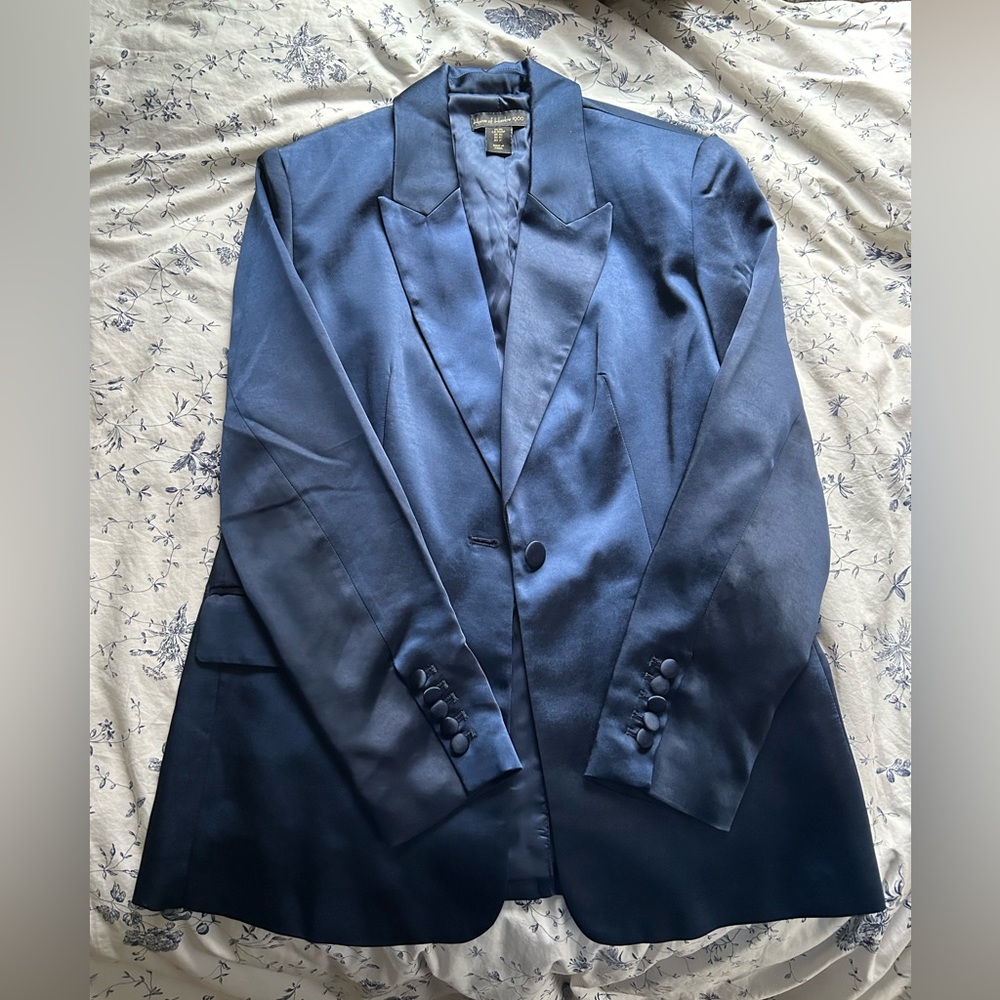 House of Harlow 1960 Navy Satin/Silk Effect Blazer Oversized Size XS